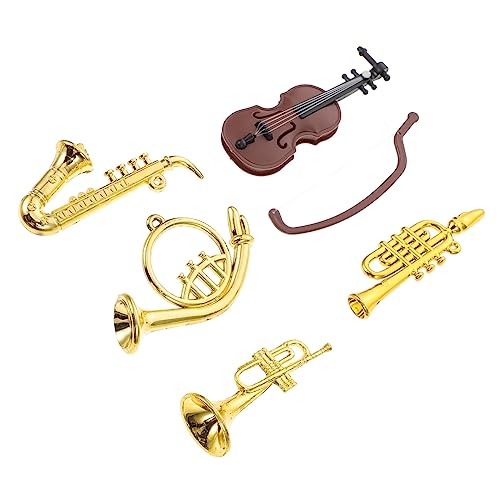 BRIGHTFUFU 1 Set Miniatur Violine Und Saxophon Modell Für Puppenhaus Musikinstrumente Dekoration 5 Teiliges Set Violine Saxophon Bogen Kurvenblasinstrument Mittelblasinstrument von BRIGHTFUFU