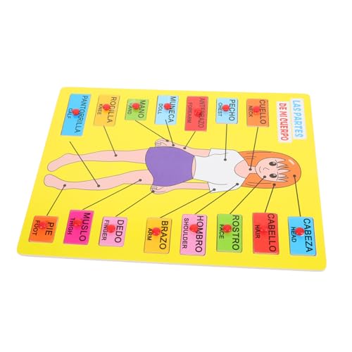 BRIGHTFUFU 1 Set Pädagogisches Spanisches Peg-Puzzle-Spielzeug, Körperteile, Namens-Matching-Brett von BRIGHTFUFU