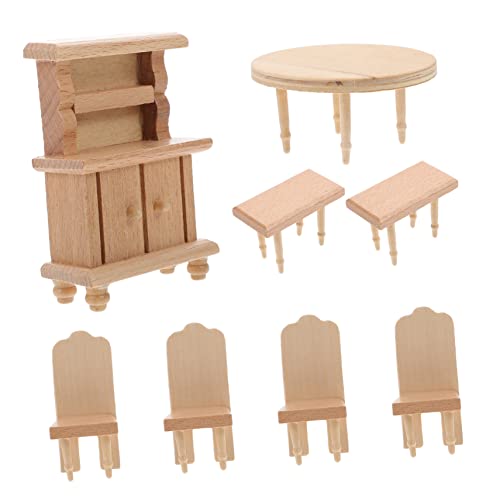 BRIGHTFUFU 8 Teiliges Puppenhaus öbelset Miniatur Tisch Und Stühle Für Puppenhaus Esszimmer Zubehör Für Puppen Ideal Für Kreative Spielszenen Und Rollenspiele Doll Accessories von BRIGHTFUFU