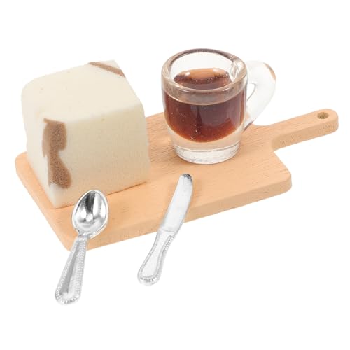 BRIGHTFUFU 1 Set Puppenhaus Schneidebrett Pretend Play Mini Cutter Winziger Dessert Miniatur Tasse Löffel von BRIGHTFUFU