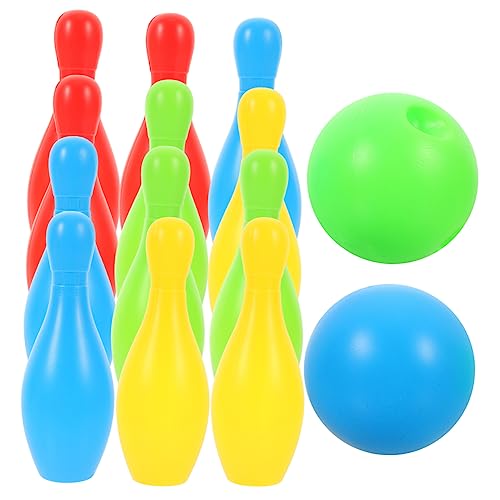 BRIGHTFUFU 12 Teiliges Bowling Set Interaktives Eltern Kind Für Drinnen Und Draußen 10 Flaschen 2 Bälle Bunt Und Geeignet Für Kleinkinder von BRIGHTFUFU