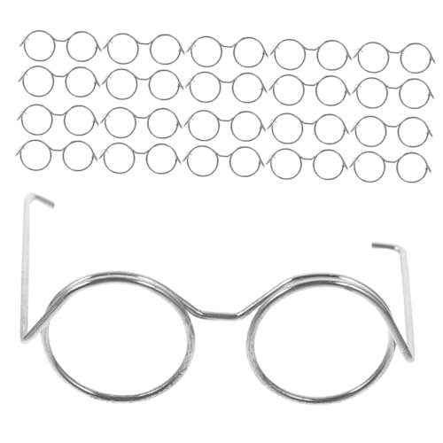 BRIGHTFUFU 20st Minipuppenbrille Miniaturbrille Ohne Linse Modische Brillendekore Winziger Brillenrahmen Accessoires Für Puppenkleidung Stilvolle Brillenrequisiten Puppenbrillen Eisen Silver von BRIGHTFUFU