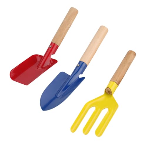 BRIGHTFUFU 3 Stück Gartengeräte-Set dreiteilig Loch Gartenschere Rechen Schaufel Schaufelgarten Bagger gartenwerkzeug Gardening Tools pflanzschaufel kleine Gartenschaufel Grubberkelle Metall von BRIGHTFUFU