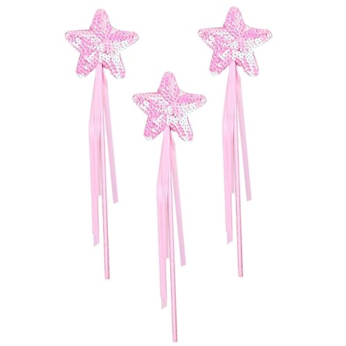 BRIGHTFUFU 3St Zauberstab Make-up-Kits Feenstab Spielzeug Exquisite Feenstäbe Sternenstab Fairy Wand Spielzeug für Kinder sternförmiger Feenstock Bühnenperformance Feenstöcke Stoff Rosa von BRIGHTFUFU