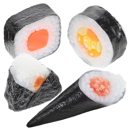 BRIGHTFUFU 4 Stück Gefälschte Sushi-Modelle Zur Präsentation Realistischer Stücke Für Restaurants, Künstliche Sushi-Probe, Gefälschte Lebensmittel, Simulation Sushi, Küche, Onigiri-Modell von BRIGHTFUFU