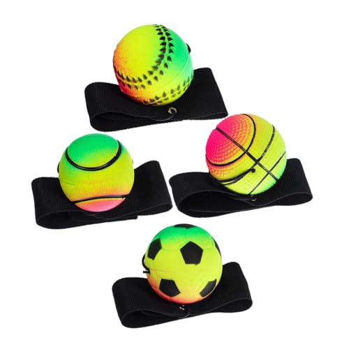 BRIGHTFUFU 4 Stück Hüpfender Ball Sport Handgelenk Bälle Handwurfspielzeug Rücklaufbälle Mit Handschlaufe Handgelenk-Ball-Armband Handgelenkrücklaufkugel 2,48 Sportrückkehrball Gummi von BRIGHTFUFU