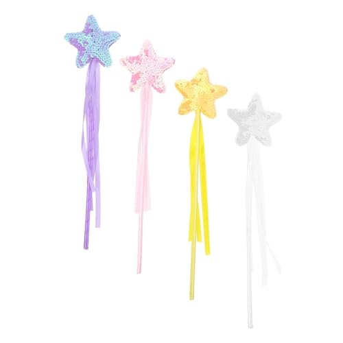 BRIGHTFUFU 4 Stück Zauberstab Gastgeschenke Für Kinder Partystäbe Feenhafte Partydekorationen Pentagramm-fee-zauberstäbe Sternenstab Zum Ankleiden Pailletten-fee-Sticks Anzieh-zauberstäbe PVC von BRIGHTFUFU