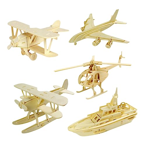 BRIGHTFUFU 5 STK. Dreidimensionales 3D-Holzpuzzle Toy Set zabawki stymulujące rozwój Flugzeug Model kinderpuzzles aus Holz 3D-Puzzles für Flugzeugpuzzles aus Holz Bambus von BRIGHTFUFU