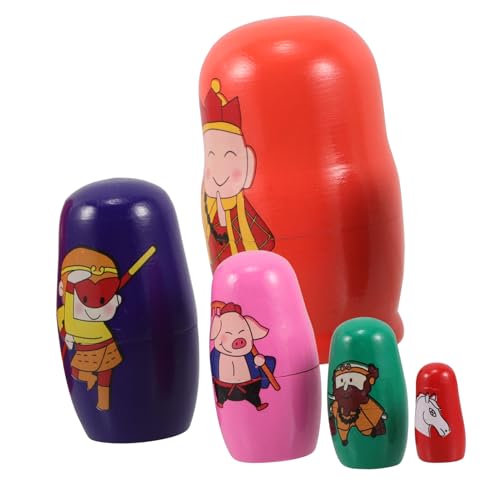 BRIGHTFUFU 5-lagiges Russisches Nesting Dolls-Spielzeug Für Kinder Holz-stapelpuppen-Set Wukong Tangseng West Baby Für Kleinkinder Weihnachtsferien von BRIGHTFUFU