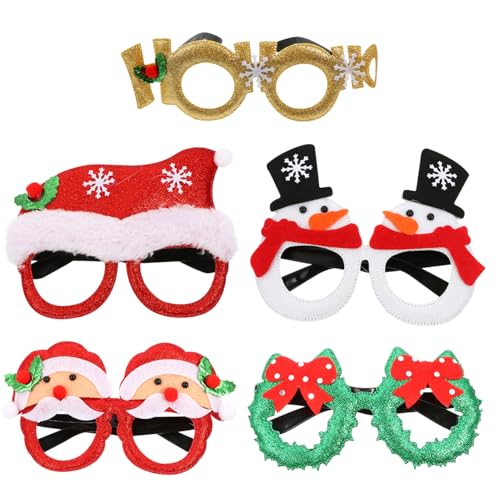 BRIGHTFUFU 5er Set Weihnachtsdekoration Brillen Für Erwachsene Und Kreative Gläser Rahmen Verschiedenen Designs Weihnachtsmann Schneemann Santa Hut Schleife HOHO Ideal Für von BRIGHTFUFU