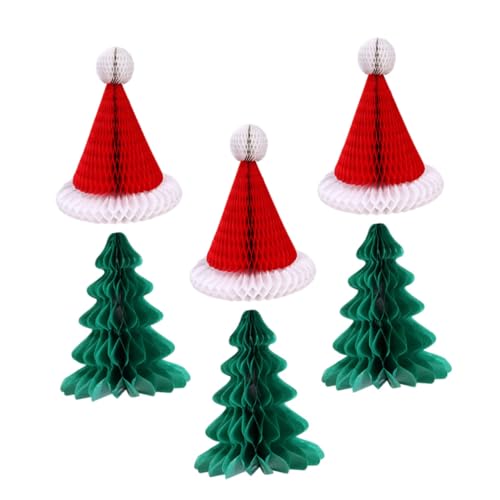 BRIGHTFUFU 6 Stück Wabenpapier Weihnachtsmützen Festliche Weihnachtsdekoration Für Den Baum Origineller Baumschmuck Für Eine Fröhliche Weihnachtszeit Ideal Für Zuhause Und Feiern von BRIGHTFUFU