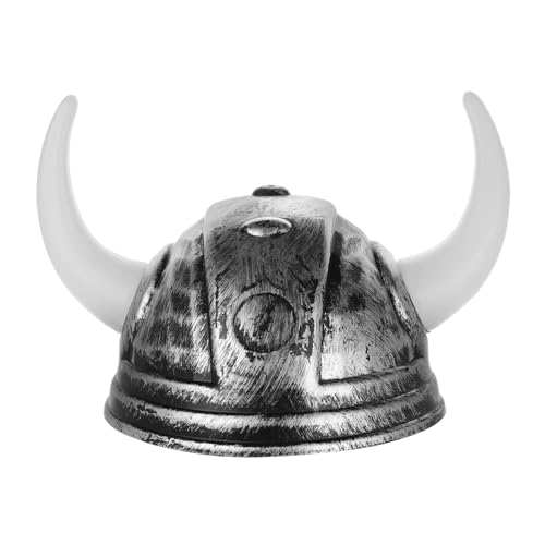 BRIGHTFUFU Anziehhut Wikinger-krieger-helm Mittelalterlicher Wikingerhelm Hut Mit Horn Wikinger Schild Wikingerkostüme Kostüm Hüte Wikingerhut Mit Hörnern Leistungsstütze Plastik Silver von BRIGHTFUFU