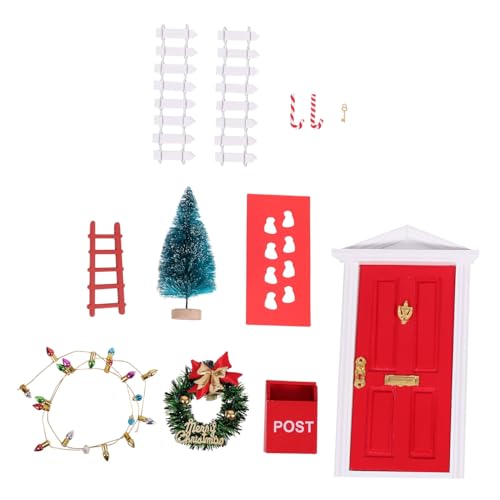 BRIGHTFUFU Baumholz Puppenhauslieferungen House Leichte Fee Decor Gartengarten Figur für Kit Miniatur Weihnachtsdekoration Rasenkorb Puppenhaus Türkranz Schnur Kiefern Tür Leiter Weihnachts von BRIGHTFUFU