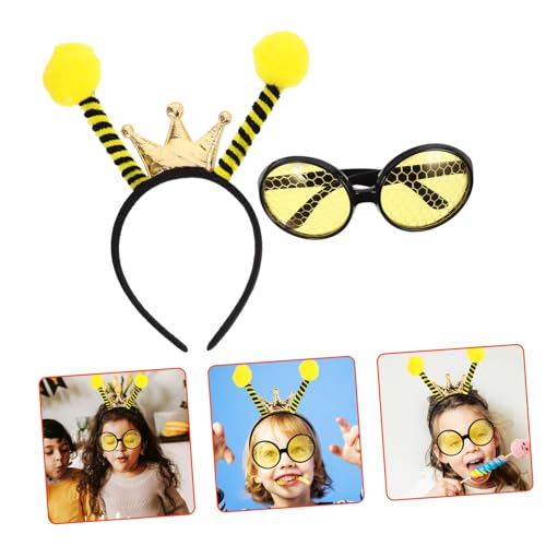 BRIGHTFUFU Bienen Kopfband Und Brillen Set Lustige Kostü Accessoires Für Und Erwachsene Bienen Cosplay Headdress Mit Sonnenbrille Krone Und Gelben Kugeln Perfekt Für Partys Und von BRIGHTFUFU