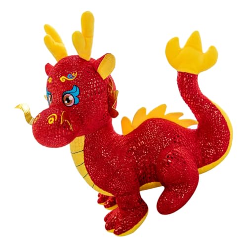 BRIGHTFUFU Drachen-Neujahrsspielzeug Chinese New Year chinesisch neujahr Drachen Dekoration Drachen Kuscheltier puppenaugen Chinesisches Neujahrsdrachenspielzeug süße Kuscheltiere Plüsch rot von BRIGHTFUFU