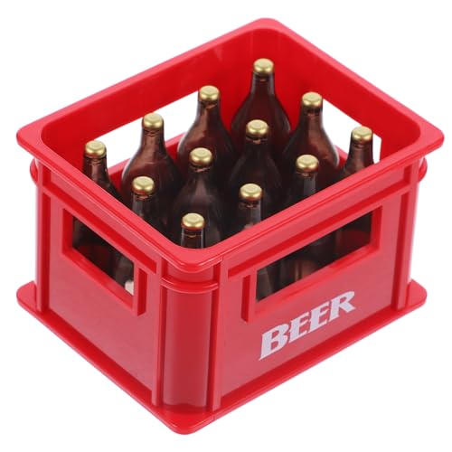 BRIGHTFUFU Kasten Mini-bierimitat Puppenzubehör Puppenspielsets Puppenstubenbier Mit Körbchen Miniaturen Welten Kleinste Miniatur-puppenhaus Mini-weinflaschen Baby Rot Harz Verpackt Bierregal von BRIGHTFUFU