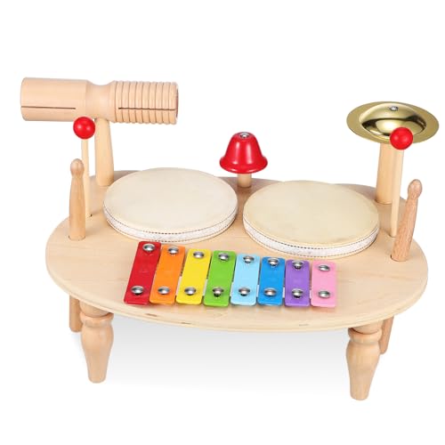 BRIGHTFUFU Klanghölzer Kinder Drum Set Für Kleinkinder Musikinstrumente Für 2 5 Jahre Trommel Mit Xylophon Ideal Für Musikalische Frühförderung Und Spaß Für Jungen Und Ädchen Kinderschlagzeug von BRIGHTFUFU