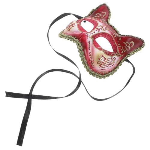 BRIGHTFUFU Maske Katze Cosplay dekorativ halloween hallowen masks faschingsassecoires cats tiegerkostuem kinder eye mask fasching accessoires masks Partygeschenk Partyzubehör Plastik rot von BRIGHTFUFU