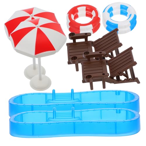 BRIGHTFUFU Mini Schwimmbecken Set Mit Schwimmring Strandkorb Und Modellen Ideal Für Miniatur Puppenhäuser Oder Spielset Für Perfekte Sommerdekoration Für Strand Und von BRIGHTFUFU