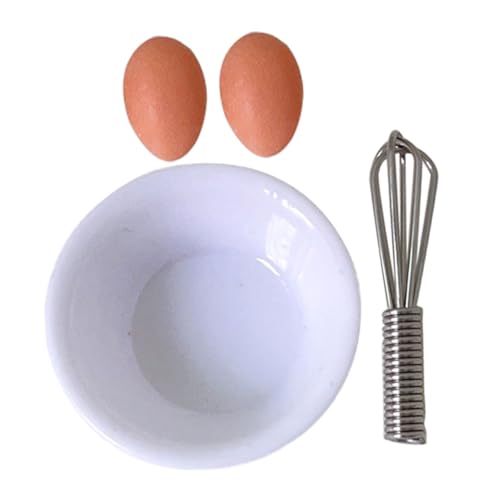 BRIGHTFUFU Egg Beater Spielzeug Miniatur Küchengeräte Set 1 Satz Miniatur Eierverquirler Dekorationszubehör Für Puppenhaus Mit 2 Eiern Schneebesen Und Schüssel Realistische Küchenaccessoires Für von BRIGHTFUFU