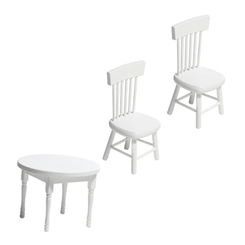 BRIGHTFUFU Miniatur Möbelmodell Set Weißer Runder Holztisch und Stuhl Puppenhaus Dekoration Zubehör für Miniaturhäuser und BRIGHTFUFU Miniatur Möbelmodell Set Weißer Runder Holztisch und Stuhl Puppenhaus Dekoration Zubehör für Miniaturhäuser und von BRIGHTFUFU