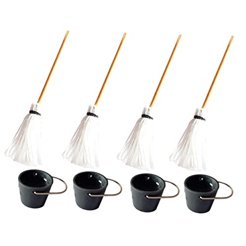 BRIGHTFUFU Puppenhaus Zubehör 4er Set Putzwerkzeuge Mini Mop Und Eimer Für Puppenhaus Dekoration Wohnaccessoires Für Kreative Szenen Und Modelle Werkzeug von BRIGHTFUFU