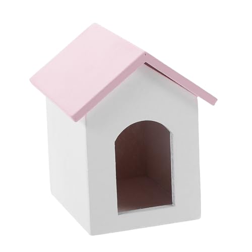 BRIGHTFUFU Miniatur-hundehütte Mit Rosa Dach Und Weißen Wänden Für Puppenhausmöbel Im Maßstab 1:12 Und Mini-hundezubehör von BRIGHTFUFU