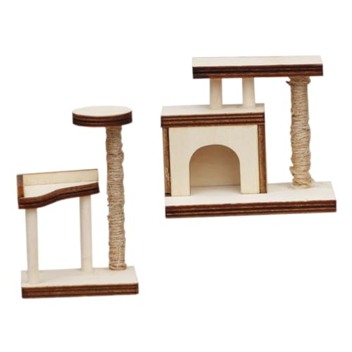 BRIGHTFUFU 2St Puppenhaus-Katzenwohnung Miniatur-Puppenhausmöbel katzenbaum katzenmöbel Puppenhaus Holz Modelle Puppenhaus Katzenpfosten Puppenhaus-Dekor Kratzer Katzenbett Kletterwand von BRIGHTFUFU