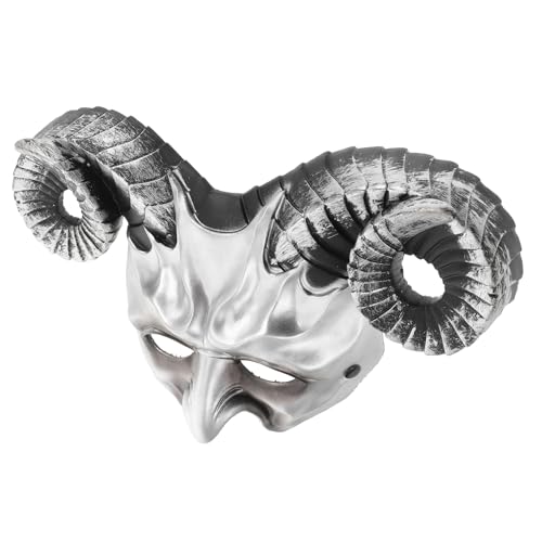 BRIGHTFUFU Ochsenhornmaske Ziege Halloween-maske Horn Masken Kostüm Gehörnt Aufblasbares Kuhkostüm Kiefer Pferdemaske Cosplay-maske Halloween Wolf Maske Hörner Plastik Silver von BRIGHTFUFU