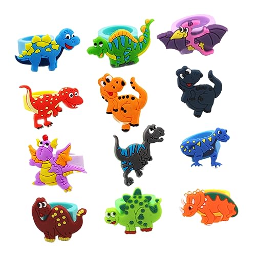 BRIGHTFUFU PVC Dinosaurier Finger Ringe Lustige Cartoon Finger Puppets Für Umweltfreundliches Bunten Farben Zufälliger Stil von BRIGHTFUFU