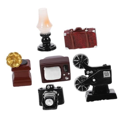 BRIGHTFUFU Puppenhaus Möbelmodell Desktop Modell Retro Puppenhaus Elektrogeräteset Miniatur Hausversorgung Puppenhaus Puppenmöbel Vintage Phonograph Schallplatte Fernseher Kerosinlampe Koffer von BRIGHTFUFU