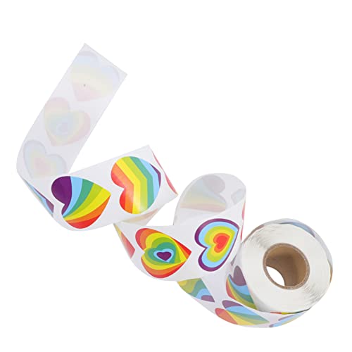 BRIGHTFUFU Sticker Erstellen Sticker Herz Regenbogen Herz Aufkleber Rolle 500 Stück Bunte Herz Sticker Für DIY Basteln Scrapbooking Umschläge Versiegelung 25 cm von BRIGHTFUFU