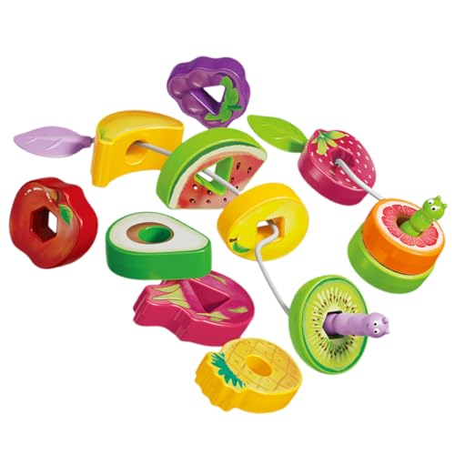 BRIGHTFUFU Set Mit Obst Perlen Fädelspielzeug Für Kleinkinder Lustiges Fädeln Und Schnüren Von Obst Für Kreatives Und Motorische Fähigkeiten 12 Bunte Perlen Im Set von BRIGHTFUFU