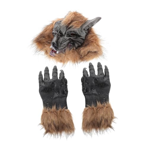 BRIGHTFUFU Wolfshandschuhe Werwolf 1 Set Wolf Kopf Maske Und Halloween Werwolf Cosplay Zubehör Für Kostümpartys Und Verkleidungen von BRIGHTFUFU