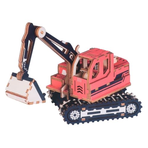 BRIGHTFUFU Zusammengebautes Holzspielzeug Bagger Puzzle Autos Auto 3D Holzpuzzle Automodell Zusammenbauauto Holzauto DIY Zusammenbauspielzeug Rot von BRIGHTFUFU