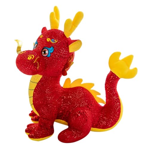 BRIGHTFUFU chinesisches neujahrsmaskottchen Chinese New Year chinesisch neujahr Plüschspielzeug puppenaugen spielzeuge realistisches Drachenplüschtier Drachenspielzeug rot von BRIGHTFUFU