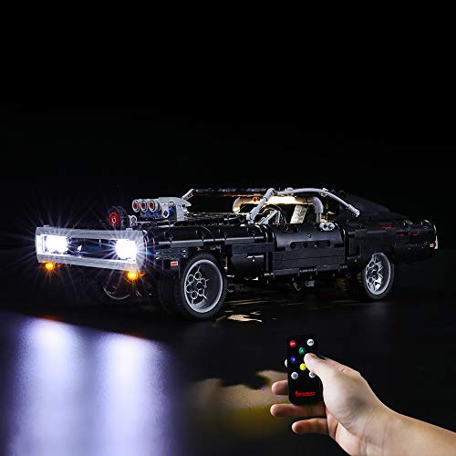 BRIKSMAX Led Beleuchtungsset für Dom's Dodge Charger,Kompatibel Mit Lego 42111 Bausteinen Modell -Ohne Lego Set (Fernbedienungsversion) von BRIKSMAX