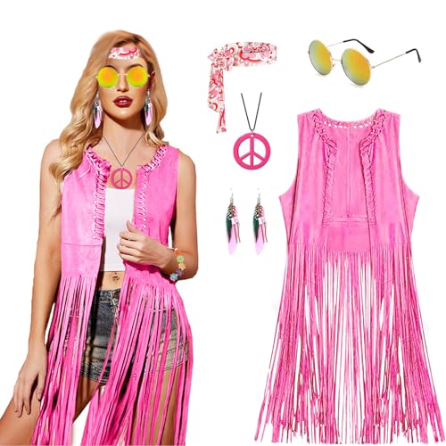 BRIMOREA Hippie Kleidung Damen Indianer Hippie Kostüm Damen Set Festival Outfit Damen Mode 60er 70er Jahre Kostüm Accessoir es Pfauenfedern Karnevalskostüme Damen Faschingskostüme Hippie Outfit Damen von BRIMOREA