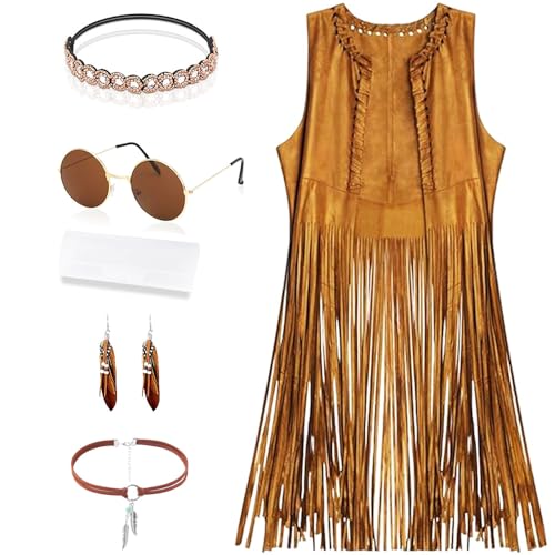 BRIMOREA Western Festival Outfit Damen – Curvy Hawaii Hemd, 70er Jahre Boho Mode, Indische Hippie Accessoires & Dieter Thomas Kuhn Kostüm für Fasching von BRIMOREA