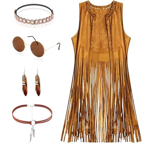 BRIMOREA Western Festival Outfit Damen – Curvy Hawaii Hemd, 70er Jahre Boho Mode, Indische Hippie Accessoires & Dieter Thomas Kuhn Kostüm für Fasching von BRIMOREA