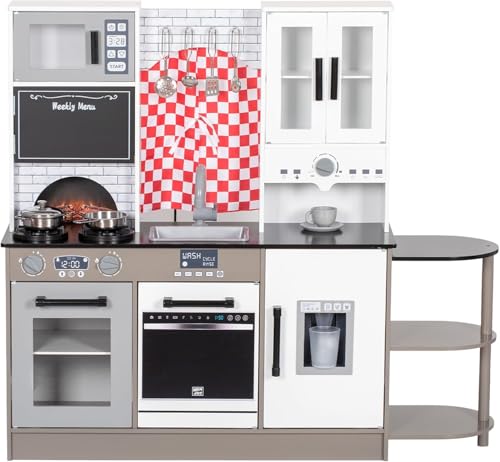 BRINJOY Kinderküche, Holz Kleinkind Küche Set mit Vorhänge, Kaffeemaschine, Aufbewahrungsregal, Herd, Waschbecken, Geschirr, Licht & Klang,Spielen Küche Spielzeug Geschenk für Mädchen Jungen (Weiß) BRINJOY Kinderküche, Holz Kleinkind Küche Set mit Vorhänge, Kaffeemaschine, Aufbewahrungsregal, Herd, Waschbecken, Geschirr, Licht & Klang,Spielen Küche Spielzeug Geschenk für Mädchen Jungen (Weiß) von BRINJOY
