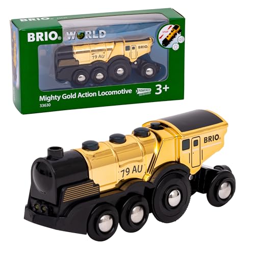 BRIO World 33630 Goldene Batterielok mit Licht und Sound - Mit Auskoppel-Funktion zur Nutzung als Schiebelok - Empfohlen ab 3 Jahren von BRIO