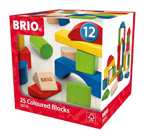 Ravensburger BRIO 30114 - Bunte Holzbausteine, Holzspielzeug mit 25 bunten Holzklötzchen, Baby Spielzeug ab 1 Jahr von Ravensburger