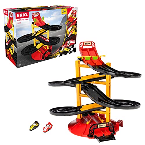 BRIO – 30550 Rennbahn-Turm mit Zwei Rennwagen | Rennwagen-Spielzeugset für Kinder ab 3 Jahren von BRIO