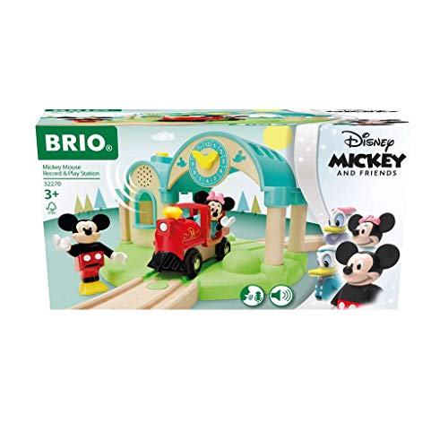 BRIO 32270 Micky Maus Bahnhof mit Aufnahmefunktion - Bahnhof zum Aufsprechen und Abspielen von eigenen Ansagen - Inklusive Schiebelok und den beliebten Disney-Charakteren Micky und Minnie Maus von BRIO