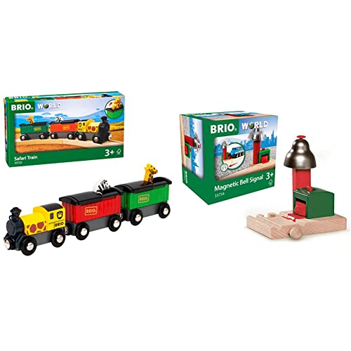 BRIO 33722 - Safari-Zug & World 33754 Magnetisches Glockensignal - Eisenbahnzubehör Holzeisenbahn - Kleinkinderspielzeug empfohlen für Kinder ab 3 Jahren von BRIO