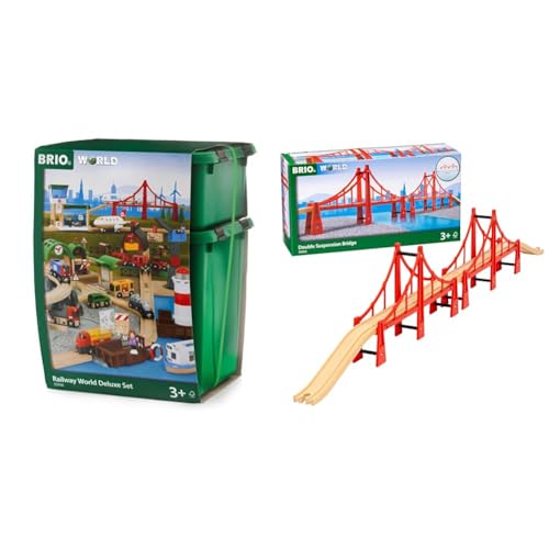 BRIO 33766 - Großes Premium Set, Kunststoffboxen, Bauernhof Tiere & World 33683 Hängebrücke - Eisenbahnzubehör Holzeisenbahn - Kleinkinderspielzeug empfohlen für Kinder ab 3 Jahren von BRIO