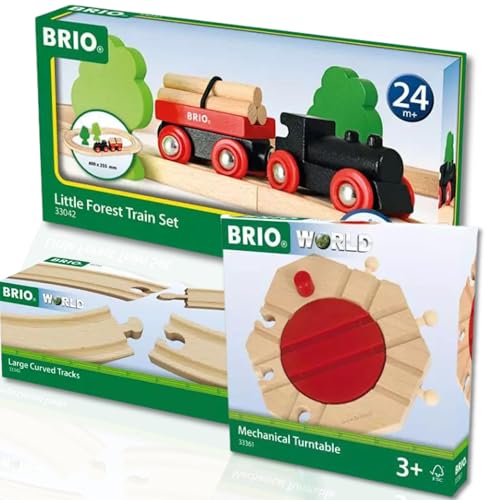 BRIO 63304200 BRIO Bahn Starterset + BRIO 63336100 Mechanische Drehscheibe + BRIO 63334200 1/1 Gebogene Gleise (E) - Das perfekte Set für den Einstieg in die BRIO Eisenbahnwelt von BRIO