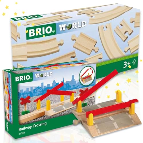 BRIO 63340100 Kleines Schienensortiment + BRIO 63338800 Bahnübergang - Perfekte Erweiterung für die BRIO Eisenbahnwelt von BRIO