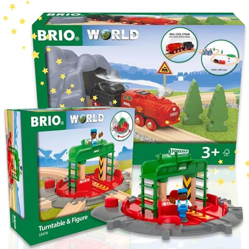 BRIO 63347600 Lok-Drehscheibe mit Kontrollbrücke + BRIO 63601700 BRIO Batterie-Dampflok Set - Die perfekte Erweiterung für die BRIO Eisenbahnwelt von BRIO